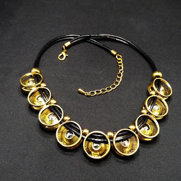 Vintage Rivoli Rhinestone Leather Necklace, Large Orange Green Clear Rhinestones - Picture 10 of 10